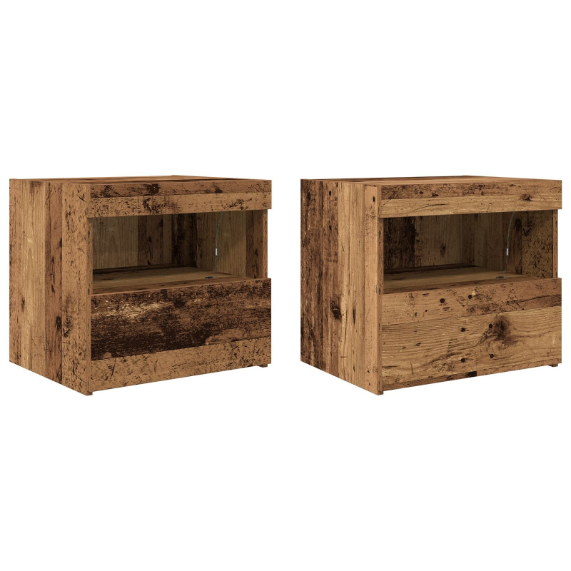 Nachttische mit LED-Lichtern 2 Stück Altholz 50x40x45 cm