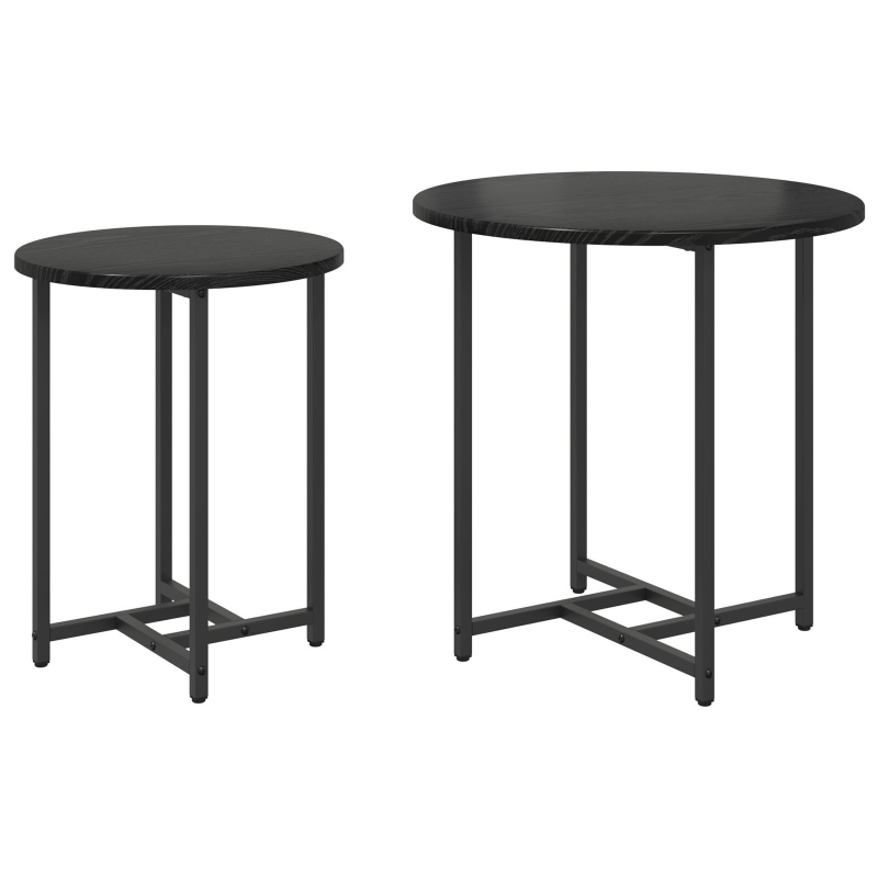 Beistelltisch 2er Set Schwarz aus Eichenfurnier und Metall