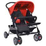Zwillingskinderwagen Stahl Rot und Schwarz – Bild 5