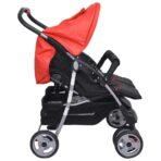 Zwillingskinderwagen Stahl Rot und Schwarz – Bild 6