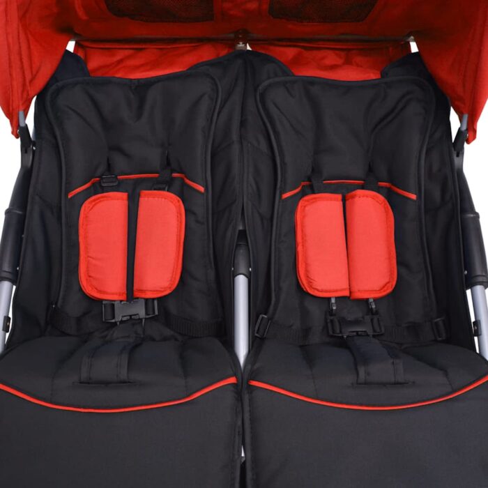 Zwillingskinderwagen Stahl Rot und Schwarz – Bild 8