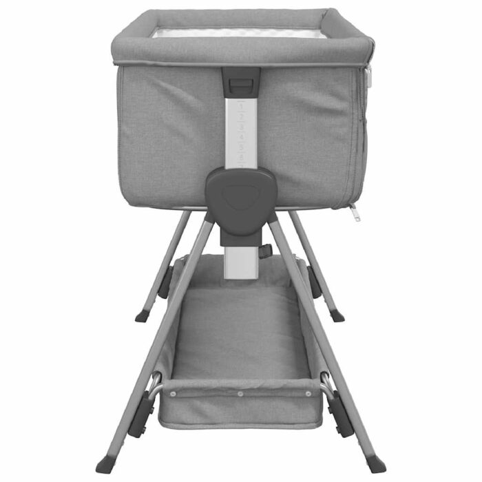 Babybett mit Matratze Hellgrau Leinenstoff – Bild 5