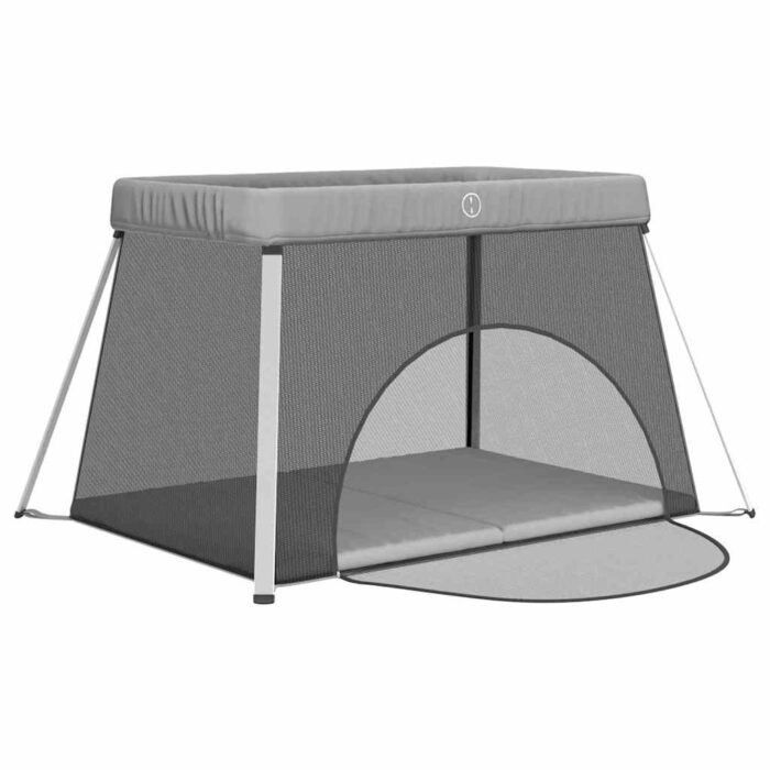 Laufstall mit Matratze Hellgrau Leinenstoff – Bild 4