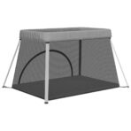 Laufstall mit Matratze Hellgrau Leinenstoff – Bild 6