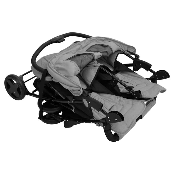 Zwillingskinderwagen Hellgrau Stahl – Bild 7