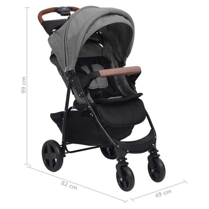 2-in-1 Kinderwagen Hellgrau Stahl – Bild 13