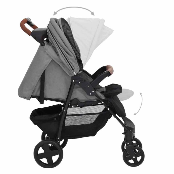 2-in-1 Kinderwagen Hellgrau Stahl – Bild 6