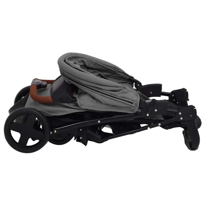 2-in-1 Kinderwagen Hellgrau Stahl – Bild 9