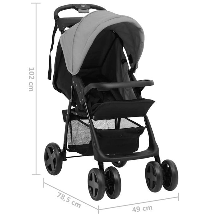 2-in-1 Kinderwagen Hellgrau und Schwarz Stahl – Bild 12