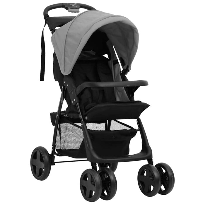 2-in-1 Kinderwagen Hellgrau und Schwarz Stahl – Bild 2