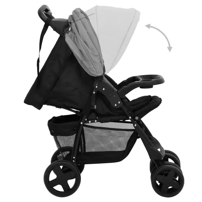 2-in-1 Kinderwagen Hellgrau und Schwarz Stahl – Bild 6