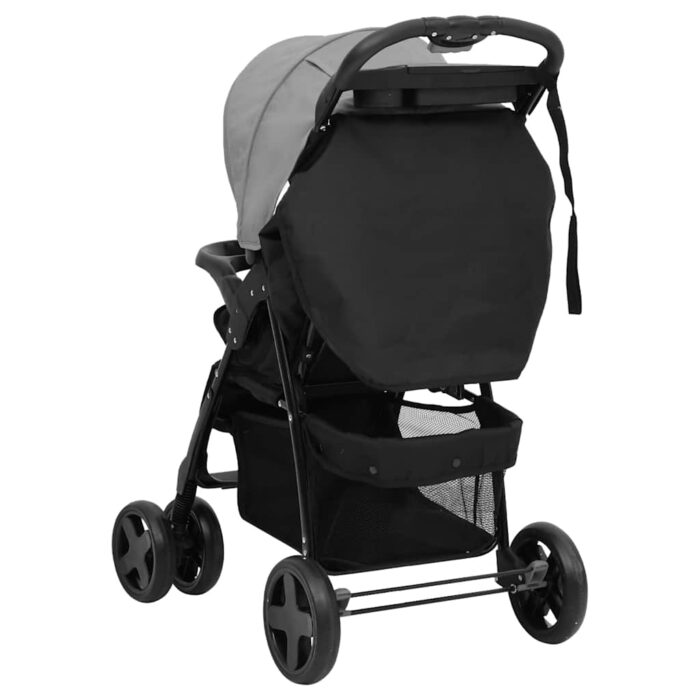 2-in-1 Kinderwagen Hellgrau und Schwarz Stahl – Bild 7