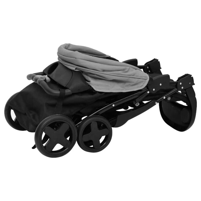2-in-1 Kinderwagen Hellgrau und Schwarz Stahl – Bild 8