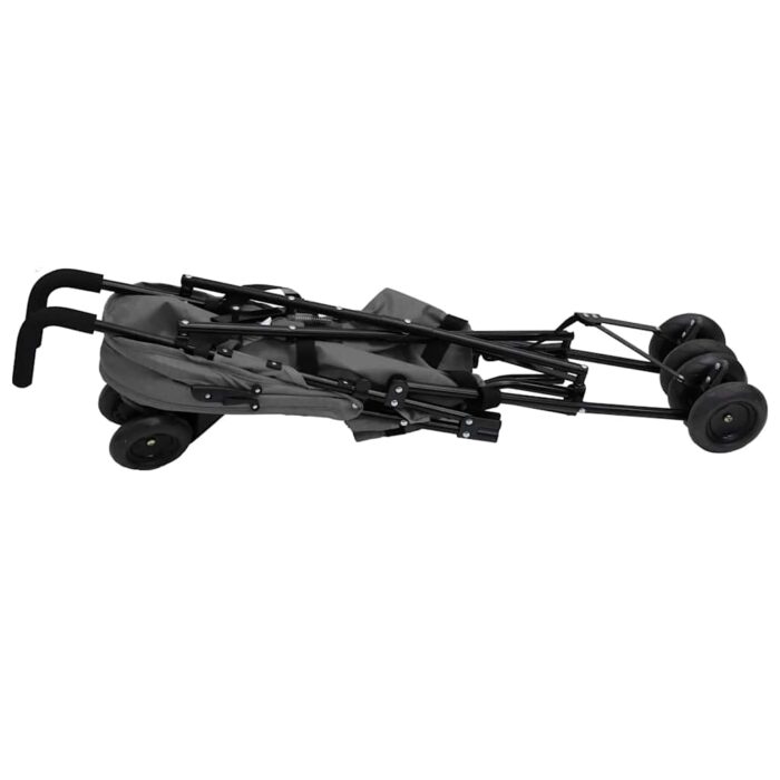 Kinderwagen Hellgrau und Schwarz Stahl – Bild 6