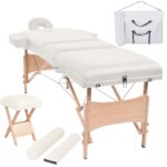 Massageliege 3-Zonen mit Hocker Klappbar 10 cm Sitz Weiss