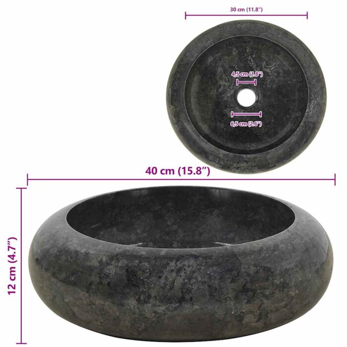 Waschbecken 40x12 cm Marmor Schwarz – Bild 9