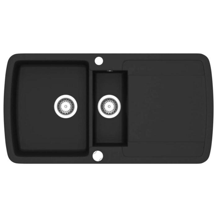 Granit Spülbecken Doppelbecken Schwarz – Bild 2