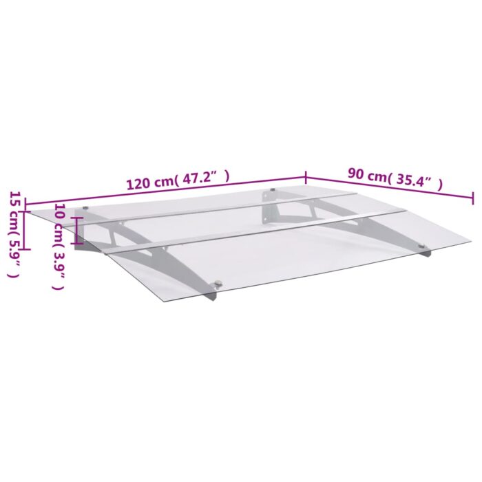 Türvordach Silbern und Transparent 120x90 cm Polycarbonat – Bild 6