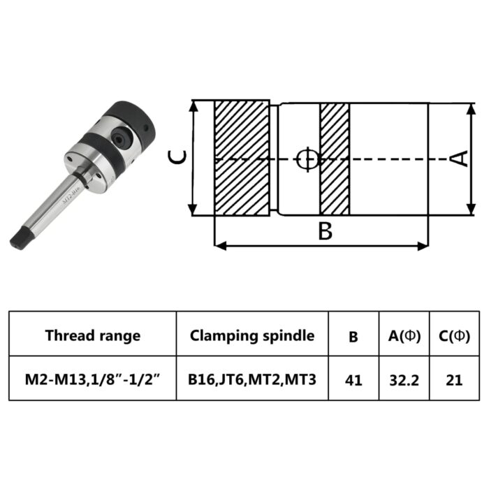 Bohrfutter B16 mit MT2-Schaft für Innengewinde M2-M13 – Bild 9