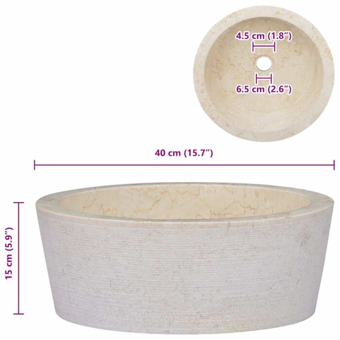 Waschbecken Creme Ø40x15 cm Marmor – Bild 7