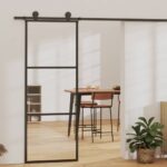 Schiebetür 3-teilig ESG-Glas und Aluminium 76x205 cm Schwarz
