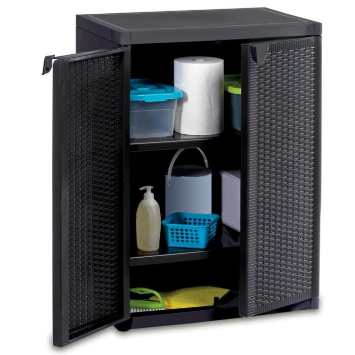 Gartenschrank Schwarz 65x45x88 cm PP Rattan-Optik – Bild 5