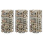 Gabionen-Hochbeete 3 Stk. Rund Verzinkter Stahl Ø30x50 cm