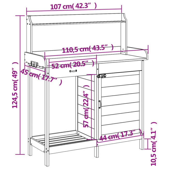 Pflanztisch mit Schrank 110,5x45x124,5 cm Massivholz Tanne – Bild 12