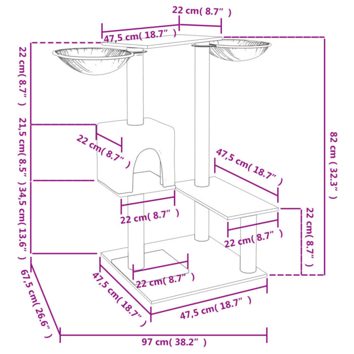 Kratzbaum mit Kratzsäulen Creme 82 cm – Bild 8