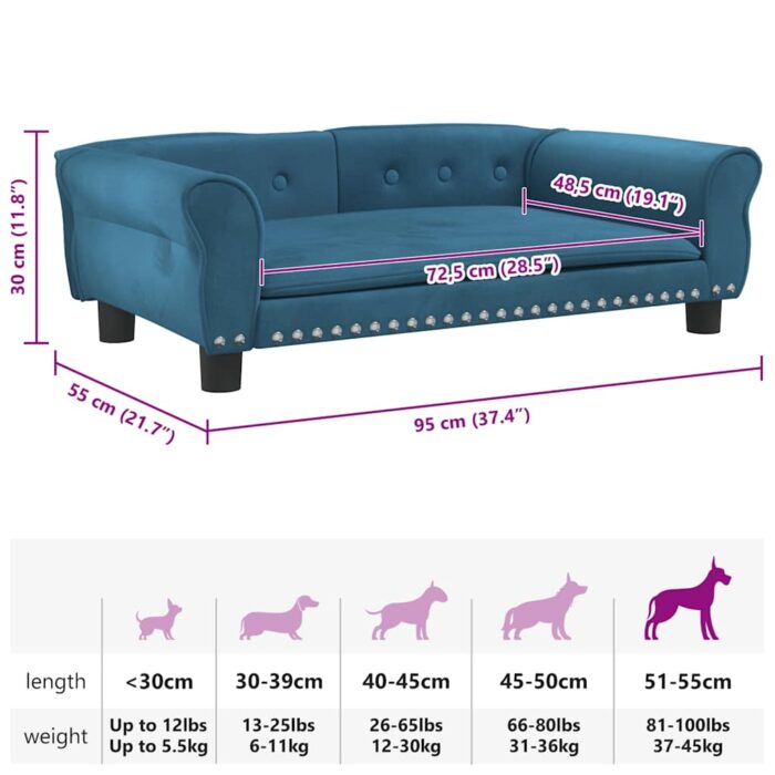 Hundebett Blau 95x55x30 cm Samt – Bild 7