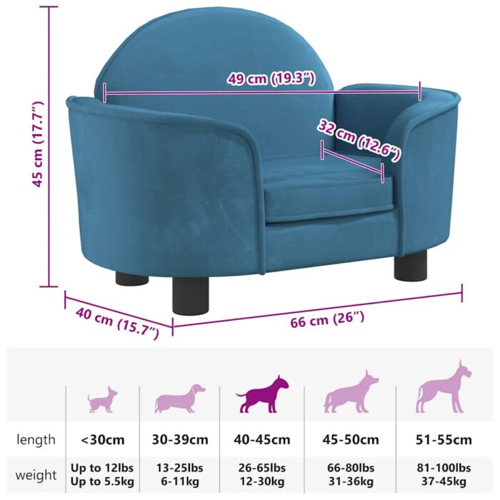Hundebett Blau 66x40x45 cm Samt – Bild 7