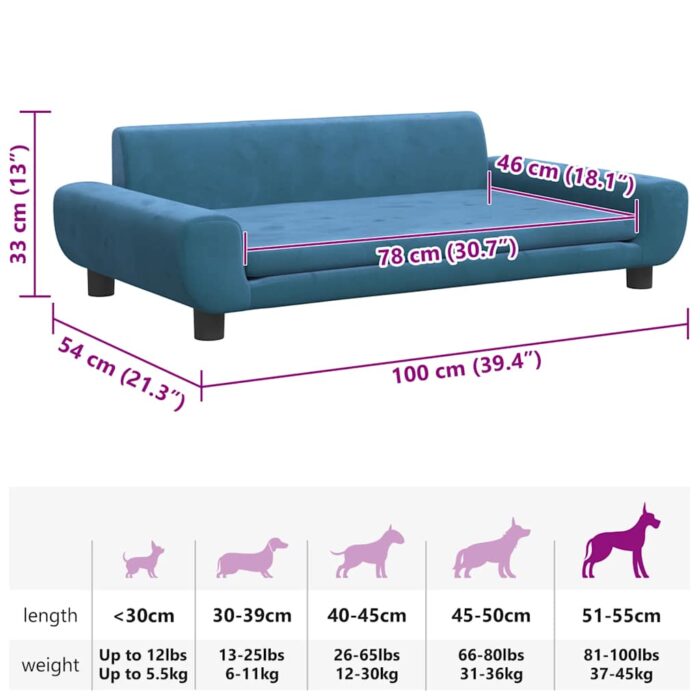 Hundebett Blau 70x45x33 cm Samt – Bild 7