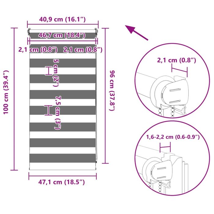 Zebra-Rollo 40,9 x 100 cm, Stoffbreite 36,7 cm, grau – Bild 13