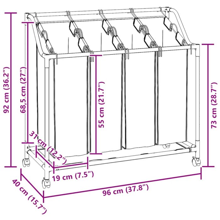 4 Fächer Schwarz Wäschesortierer – Bild 13