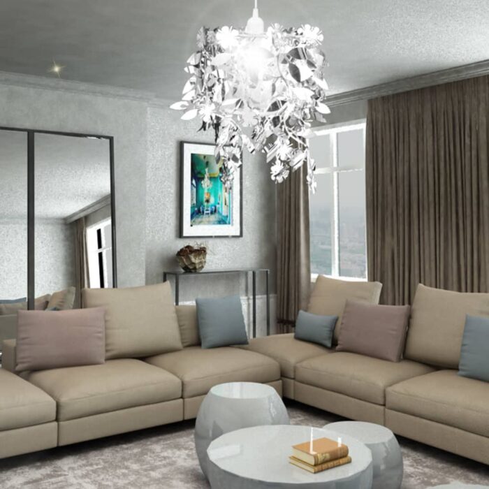 Blätter Pailletten Anhänger Kronlampe Silbern – Bild 8