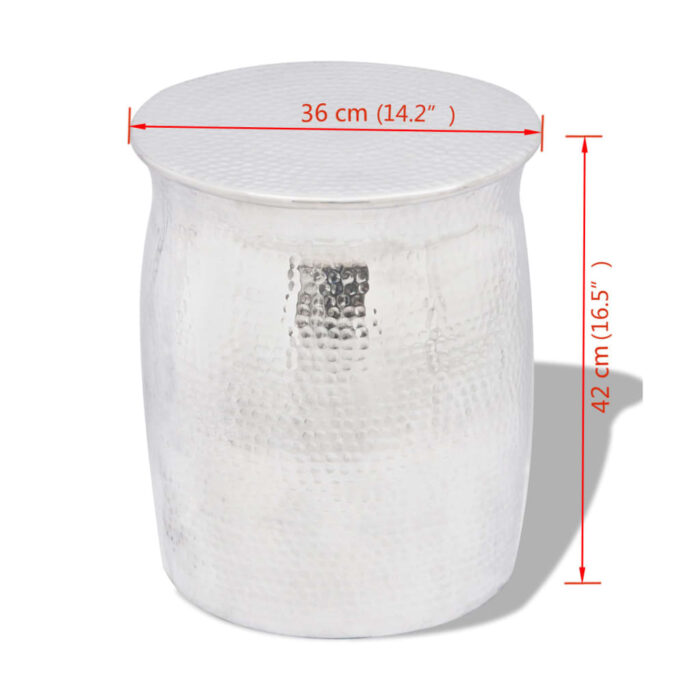 Hocker/Beistelltisch aus gehämmertem Aluminium Silbern – Bild 4