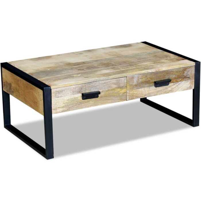 Couchtisch mit 2 Schubladen Massivholz Mango 100x60x40 cm – Bild 4