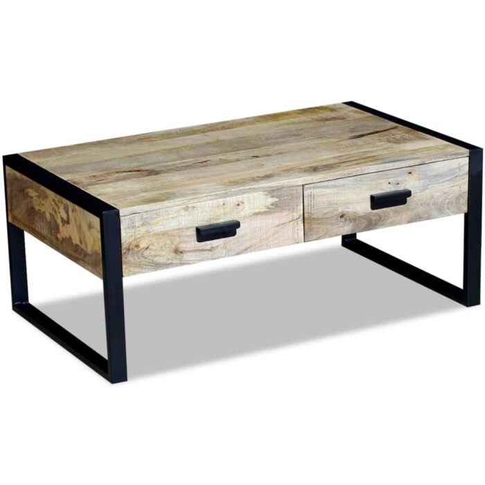 Couchtisch mit 2 Schubladen Massivholz Mango 100x60x40 cm – Bild 5