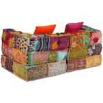 2-Sitzer Modularer Pouf Patchwork Stoff – Bild 9