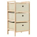 Korb-Kommode mit 3 Stoffkörben Zedernholz Beige