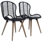 Esszimmerstühle 2 Stk. Schwarz Natur Rattan