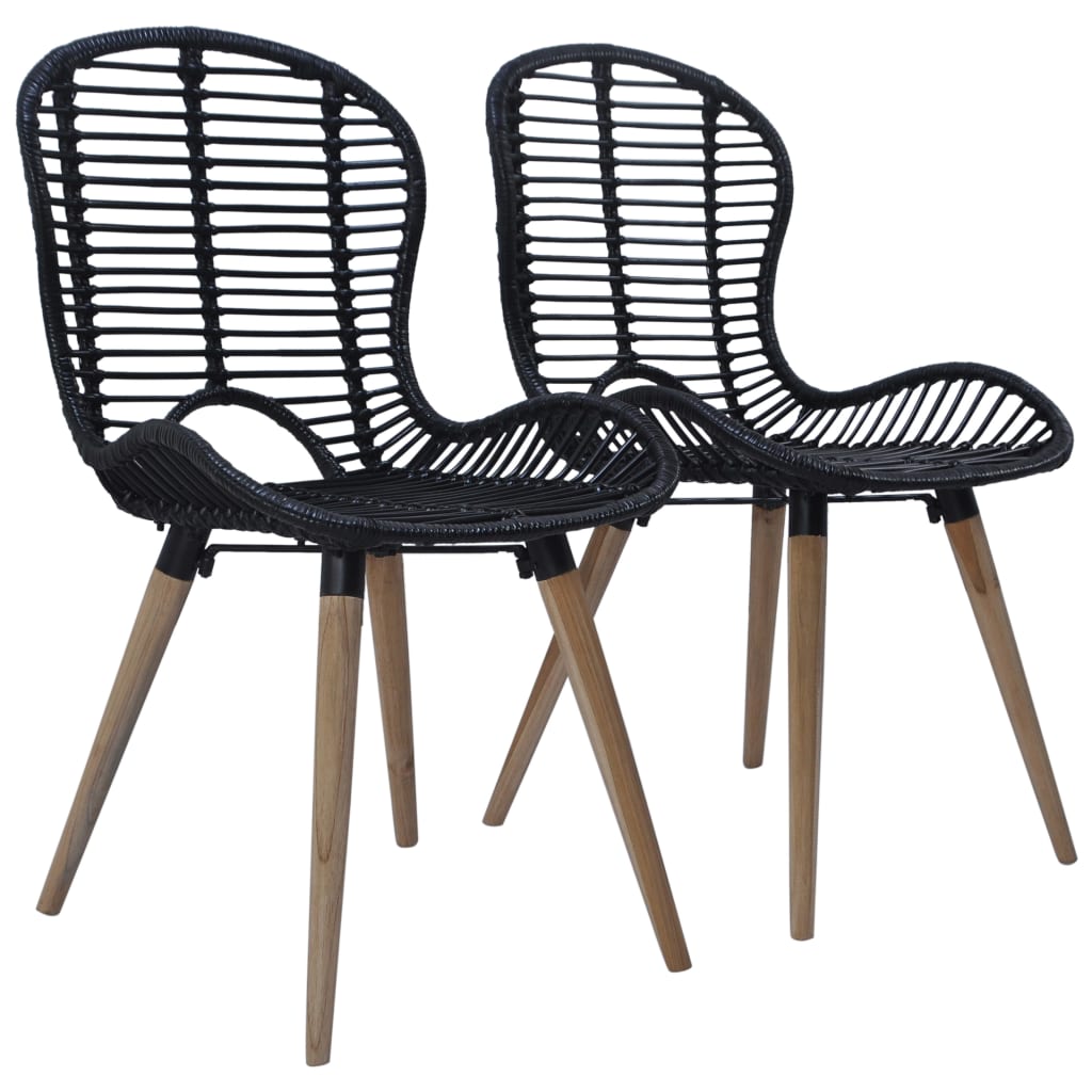 246807_1.jpg Esszimmerstühle 2 Stk. Schwarz Natur Rattan – Bild 1