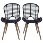 Esszimmerstühle 2 Stk. Schwarz Natur Rattan – Bild 2
