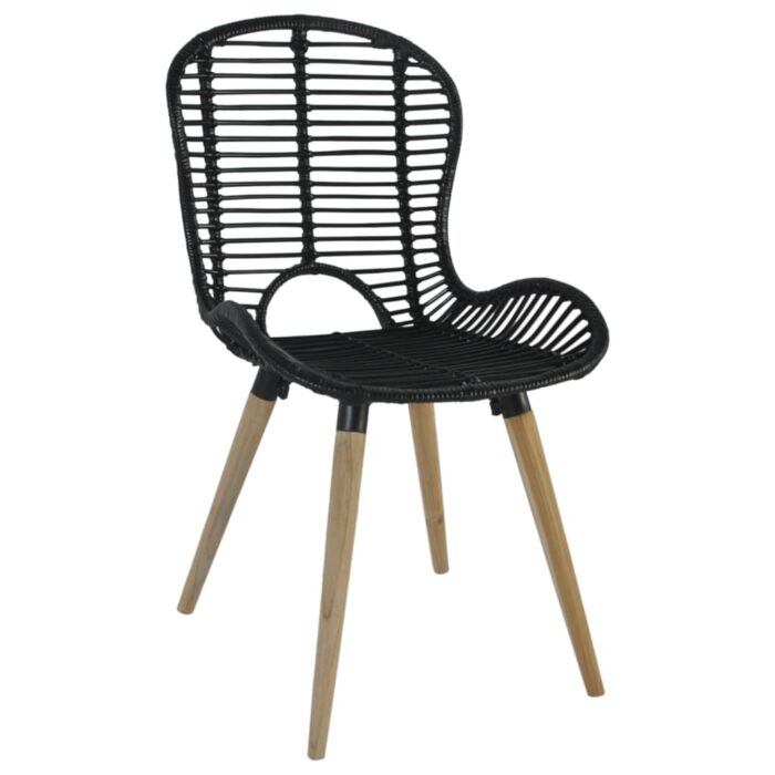 Esszimmerstühle 2 Stk. Schwarz Natur Rattan – Bild 3