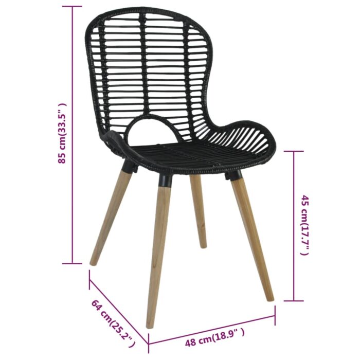 Esszimmerstühle 2 Stk. Schwarz Natur Rattan – Bild 7