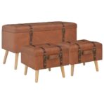 Hocker mit Stauraum 3 Stk. Braun Kunstleder
