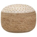 Handgefertigter Sitzpuff Weiss 45x30 cm Jute