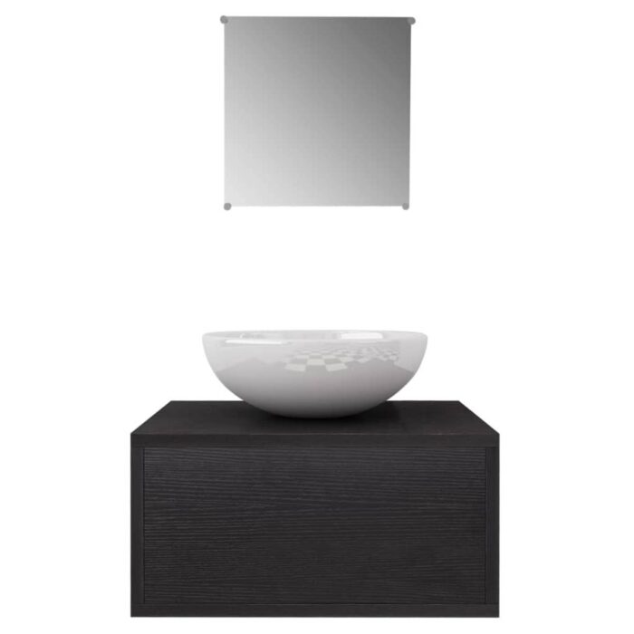 3-tlg. Badmöbel-Set mit Waschbecken Schwarz – Bild 3