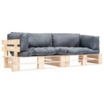 2-tlg. Outdoor-Sofa-Set Paletten Kissen Sandfarben Kiefernholz