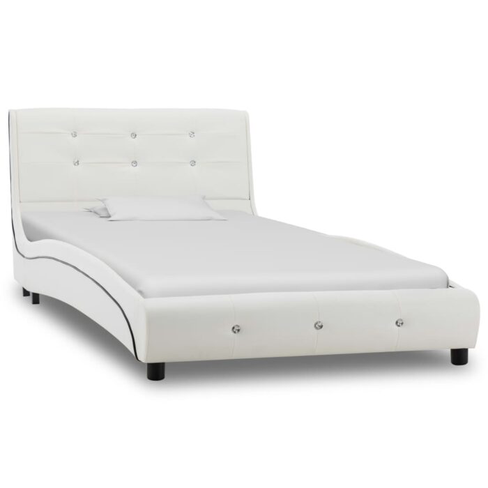 Bett mit Memoryschaum-Matratze Weiss Kunstleder 90×200 cm – Bild 2